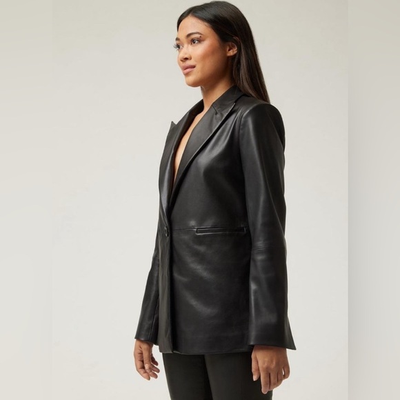 Women's Black Leather Jacket - Picture 3 of 7